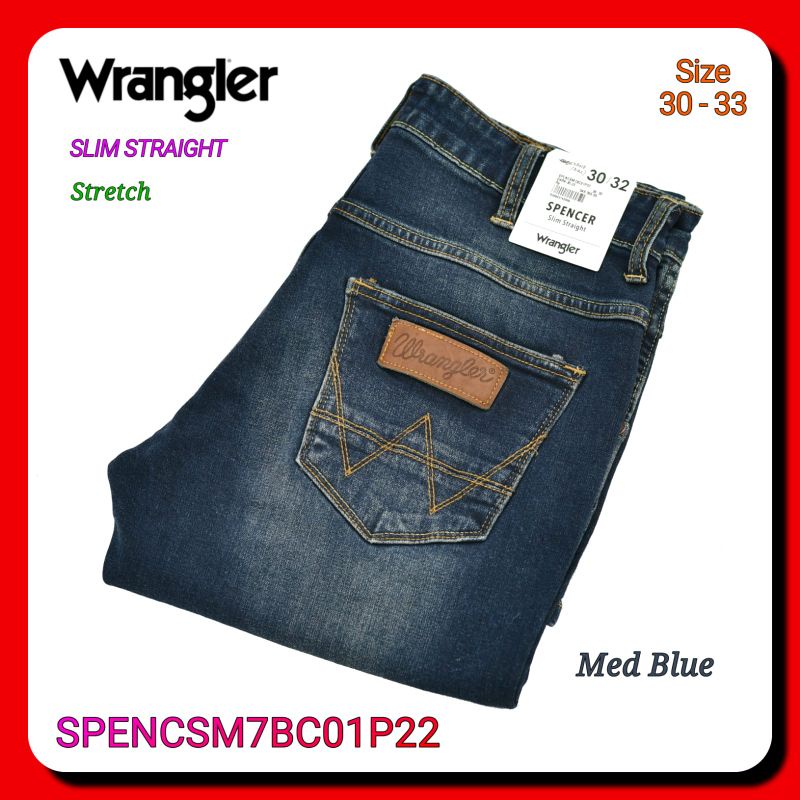 Celana Jeans Pria Wrangler Original SPENCSM7BC01P22 Slim Fit Stretch