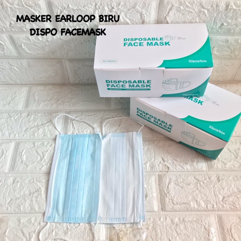 MASKER EARLOOP DISPO FACEMASK BIRU TEBAL 1BOX 50PCS