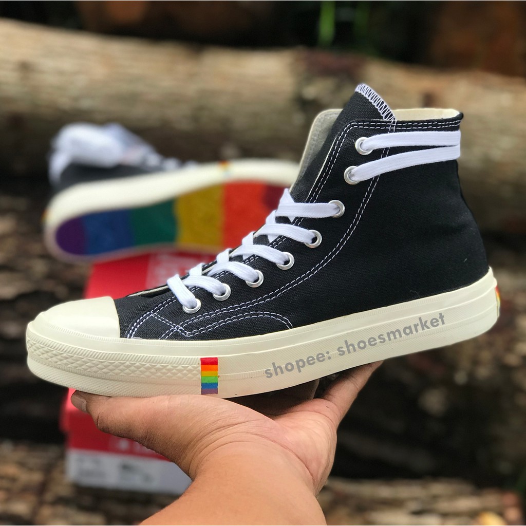 SEPATU CONVERSE 70S HIGH X RAINBOW BLACK WHITE ALL STAR CHUCK TAYLOR OBRAL MURAH