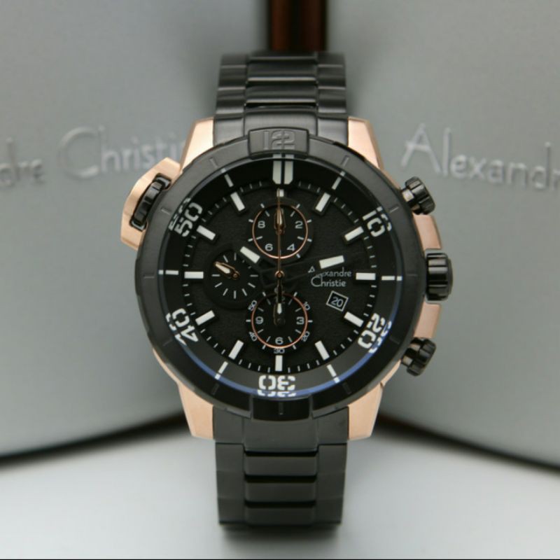ALEXANDRE CHRISTIE AC6554 BLACK ROSEGOLD PRIA.ORIGINAL GARANSI RESMI 1TAHUN