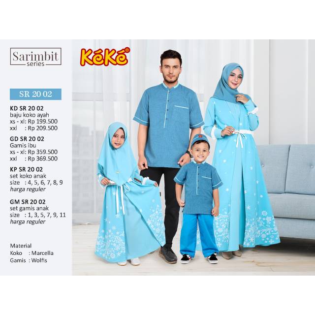 Gamis Ibu Trendy  Sarimbit Keke GD SR 20 02 Biiru Bahan Wolfis Milo Dusty Xs Sd xxl