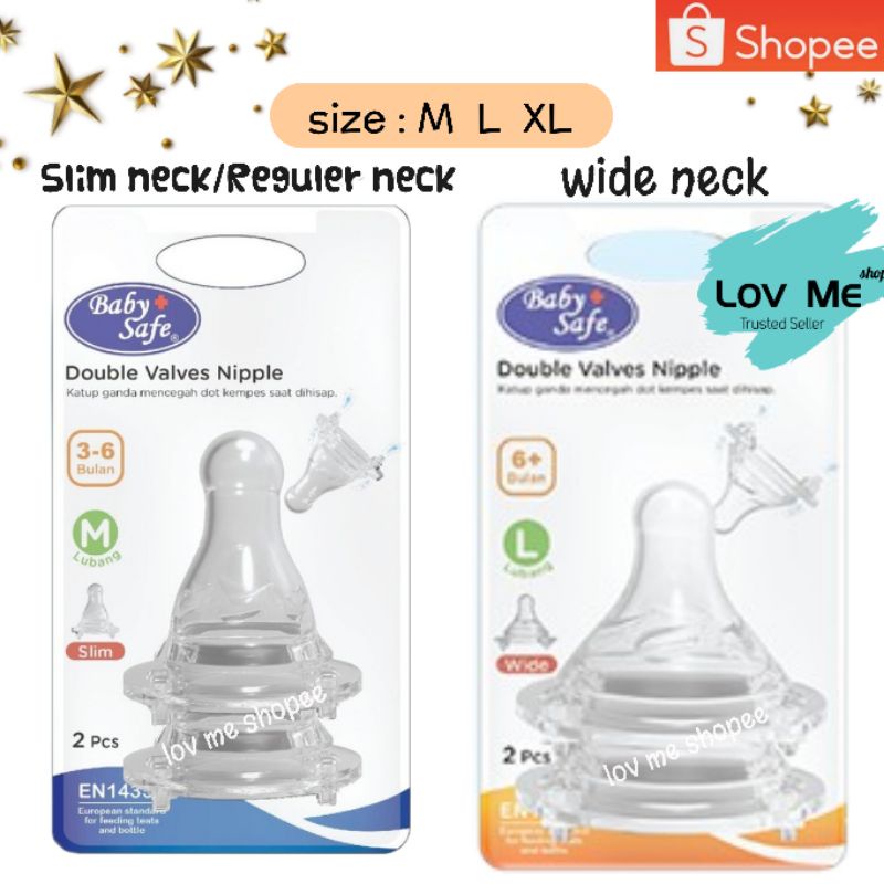 lov me❤ Baby Safe Nipple dot Bayi Wide Neck - Reguler Slim Neck Nipple isi 2 pcs