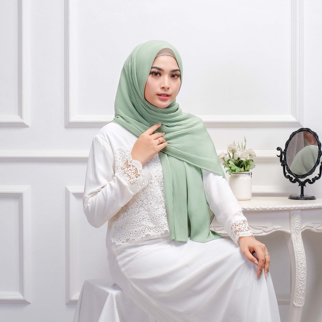 Pashmina plisket FULL ceruty armany (GROSIR) /Pashmina plisket ceruty bebydoll premium/hijab premium-h.mint