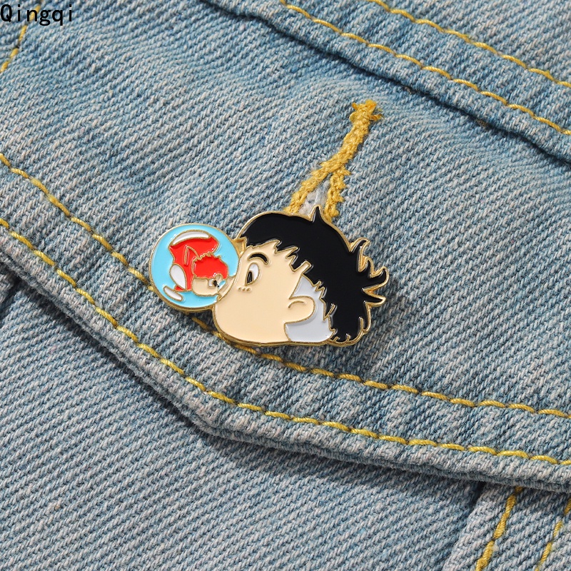 Bros Pin Enamel Desain Kartun Ponyo Sosuke Untuk Anak