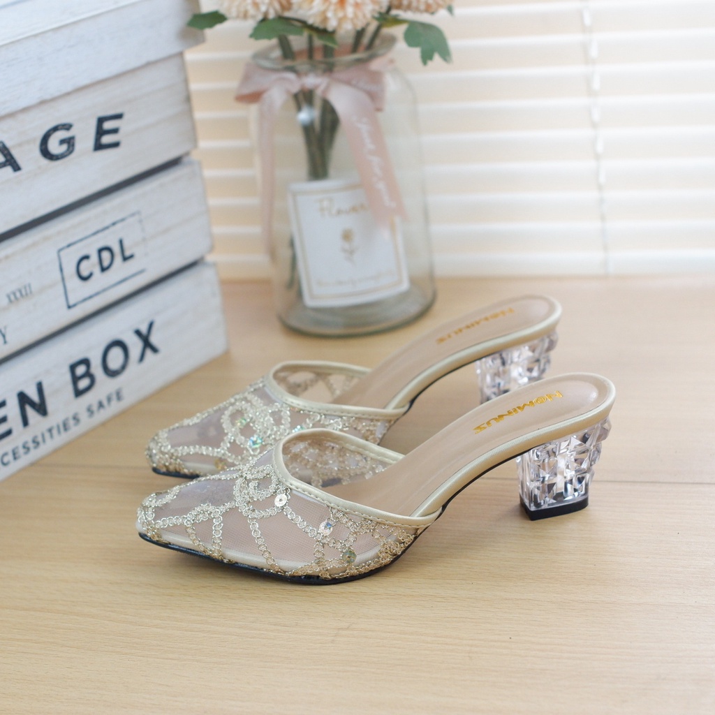 FLASH SALE 7.7 High Heels Kaca Bordir Mote NBR 03