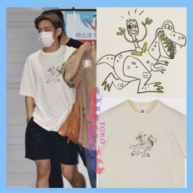 Kaos T shirt Kpop BTS Kim Taehyung Cartoon Tyrex