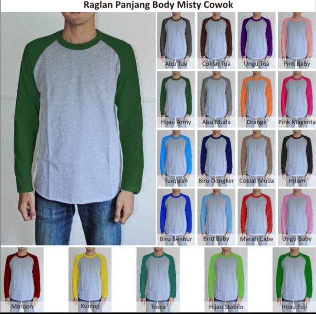 Raglan cowok tangan panjang(unisex)badan misty tangan warna