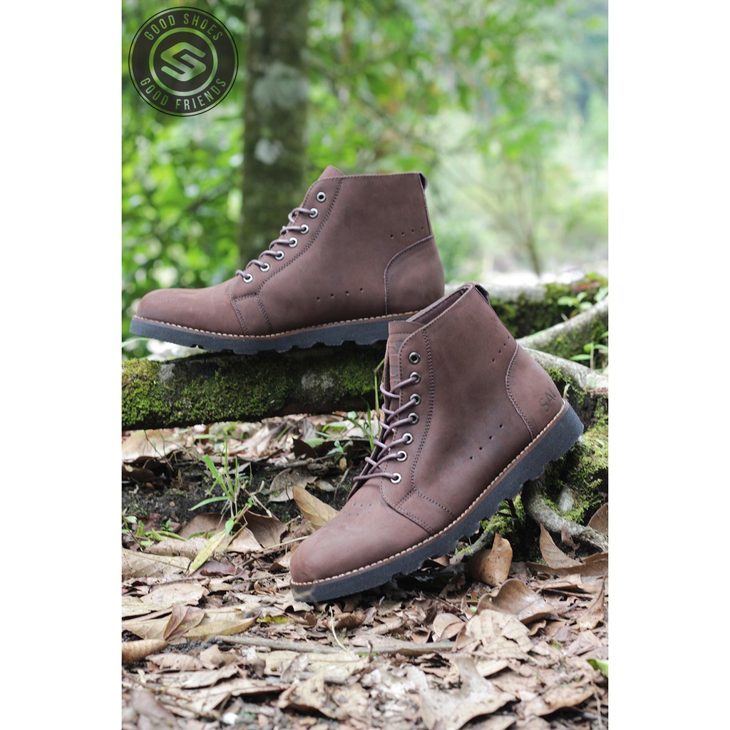 Sauqi Fotwear Barbados Sepatu Boots Pria Kulit Asli Coklat