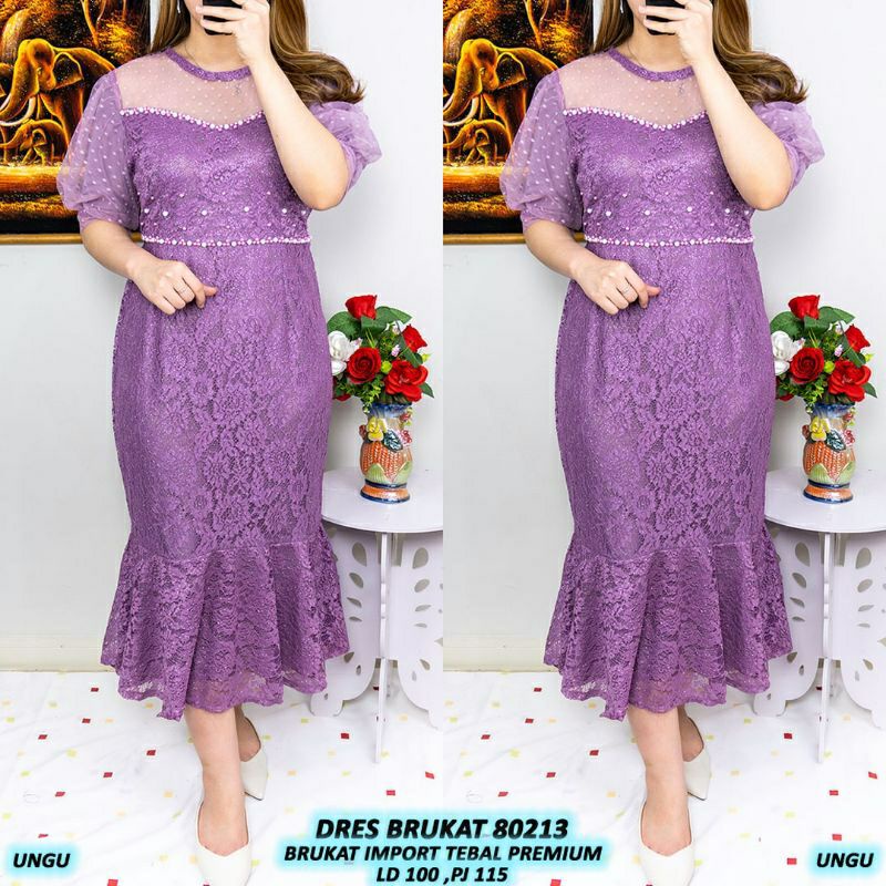 DRESS NATAL CANTIK MERMAID BRUKAT BROKAT MERMAID DUYUNG IMPORT PREMIUM CANTIK NATAL (UNGU)
