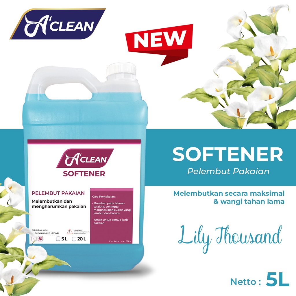 SOFTENER 5L Pelembut Pakaian SEKALI BILAS ANTIBACTERIAL A Clean Care / Amorens [5 Liter]