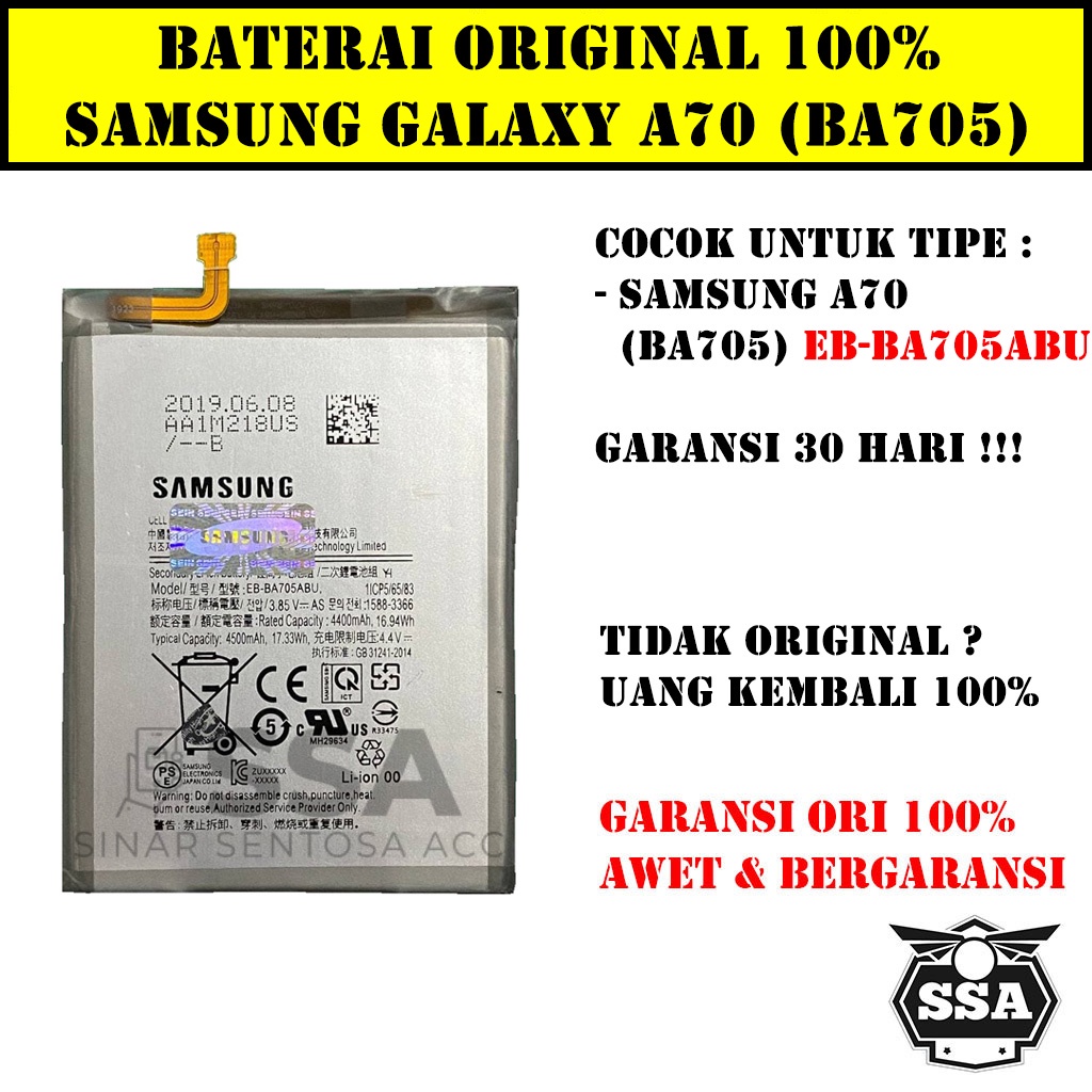 Baterai Original 100% Samsung Galaxy A70 BA705 EB-BA705ABU A 70 Batrai Batu Batre Battery Batrei Handphone ORI HP