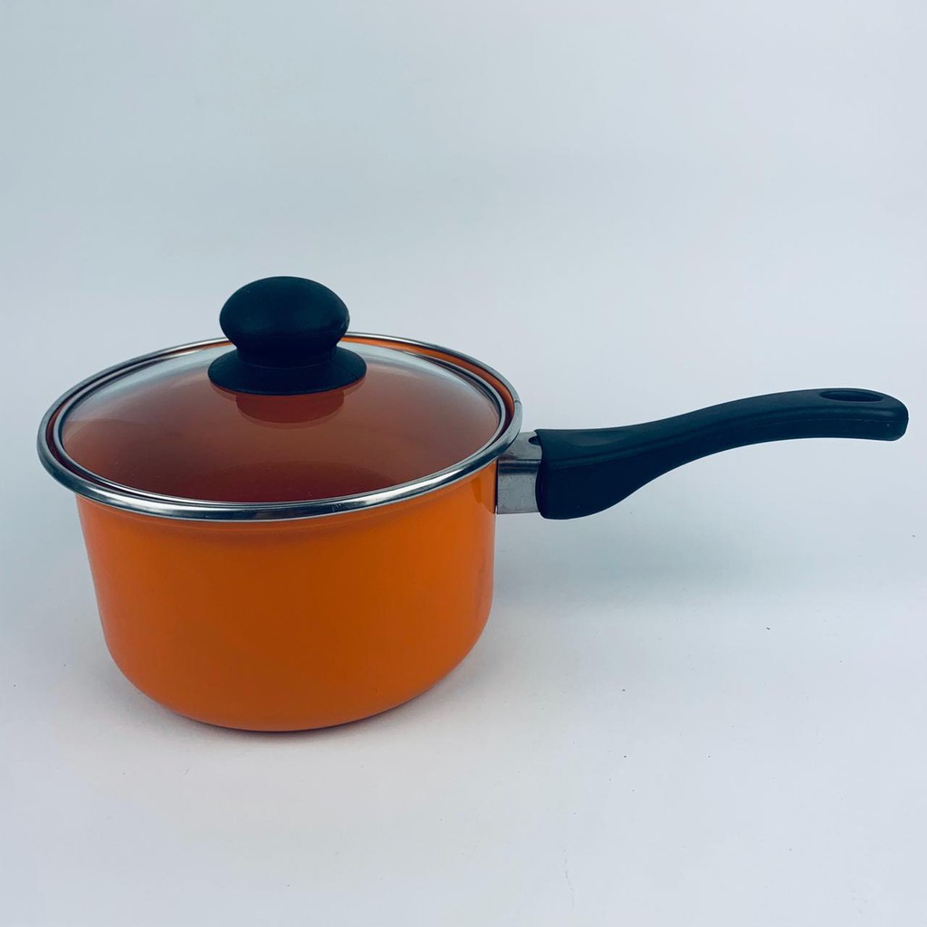 SAUCE PAN/PAN SUSU PANCI GAGANG TUTUP KACA ORANGE/ HIJAU 18CM