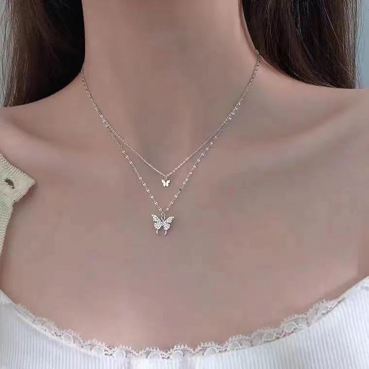 SHANZUAN butterfly double-layer kalung untuk wanita ins kalung sederhana dan lembut selebriti Intern