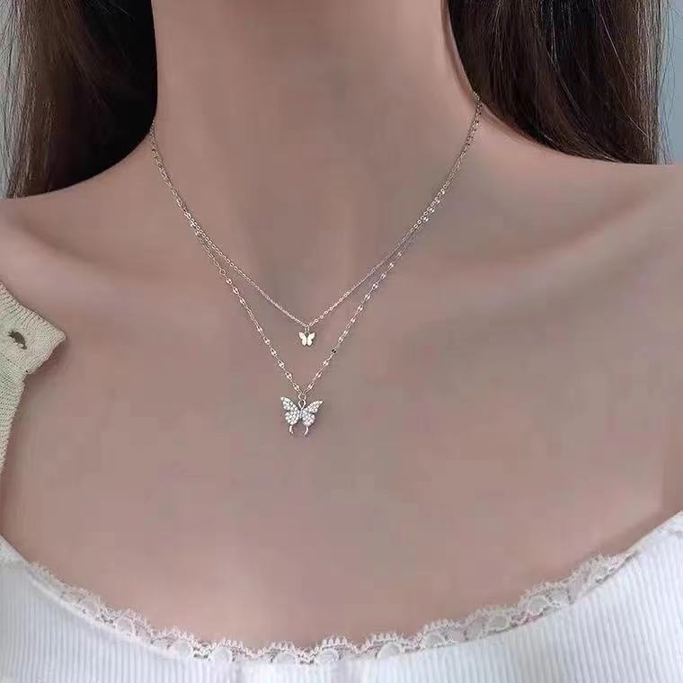 SHANZUAN butterfly double-layer kalung untuk wanita ins kalung sederhana dan lembut selebriti Intern