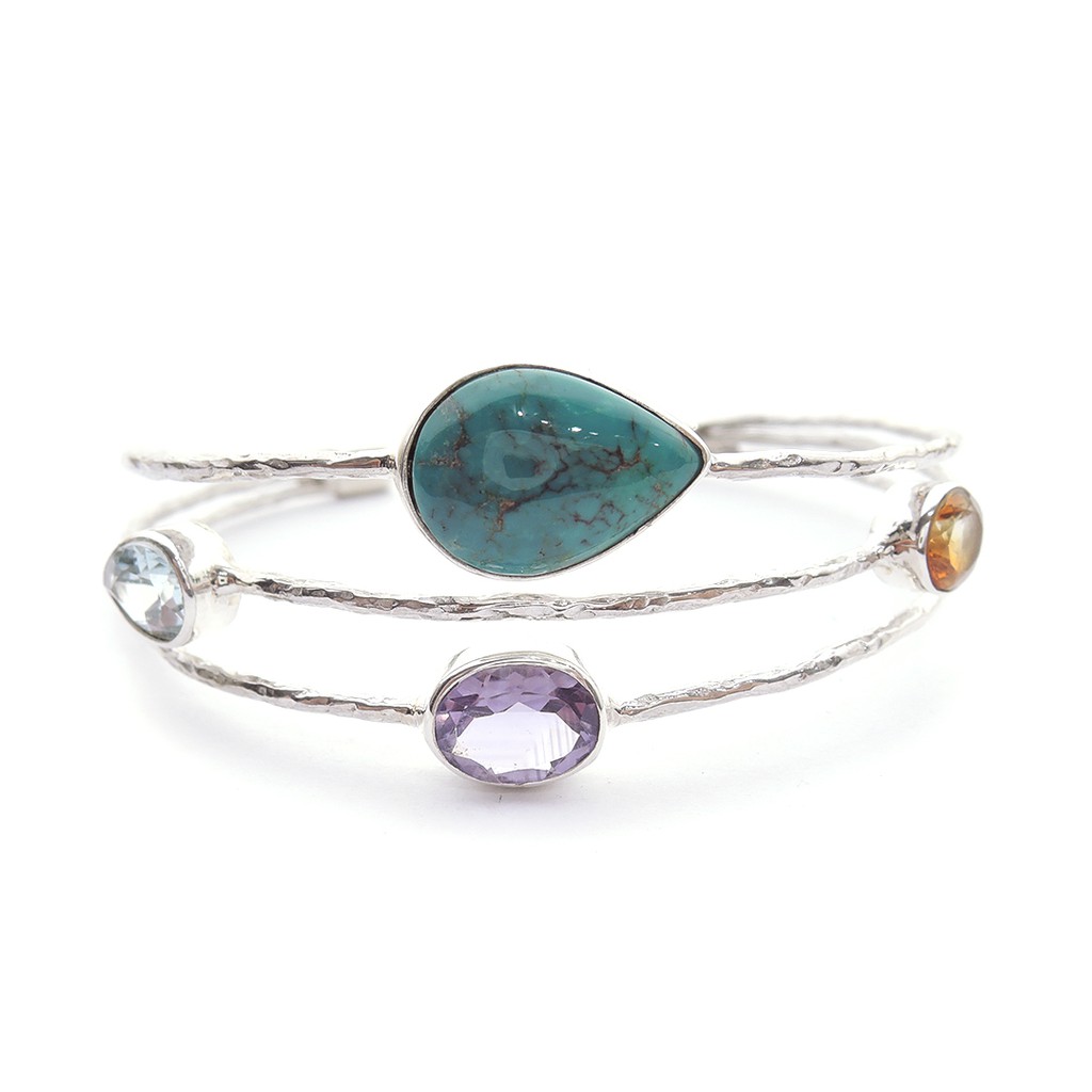 Gelang Perak Batu Turquoise, Citrine, Blue Topaz dan Amethyst