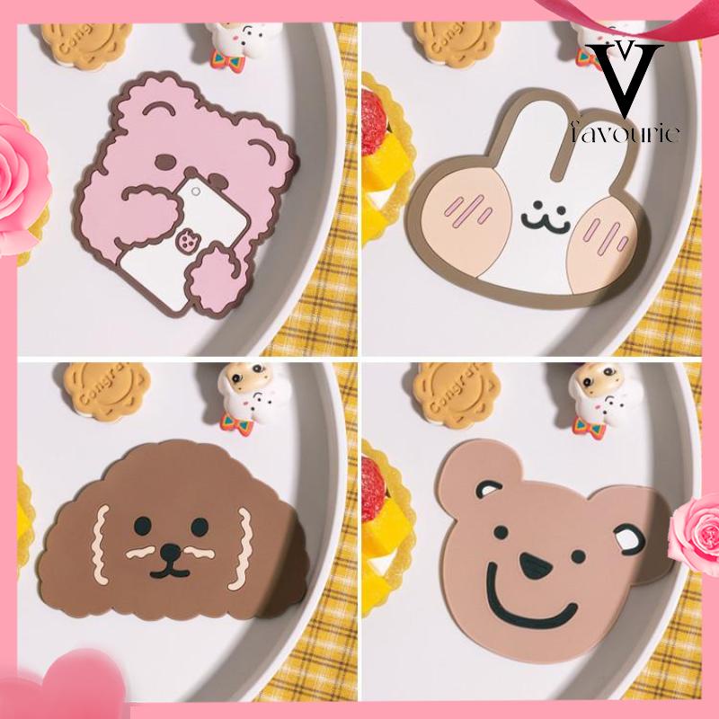 [COD]Kartun hewan coaster silikon isolasi termal ponsel non-slip tikar tatakan kreatif-FA