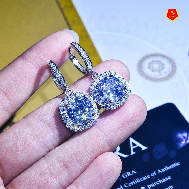 [Ready Stock]Moissanite Square Diamond Earrings and Necklace Set