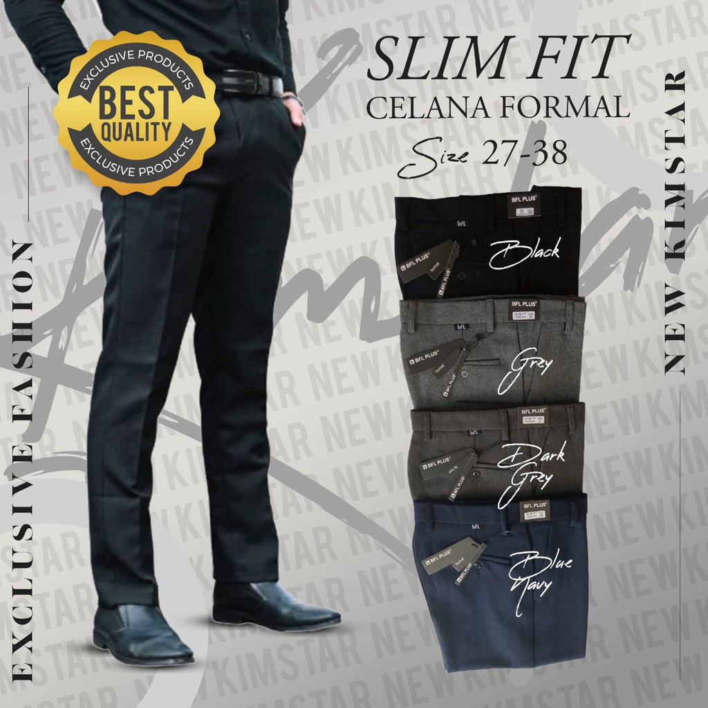 KIMSTAR Celana Kantor Formal Kerja Bahan Dasar Pria Slimfit HITAM PRODUK PREMIUM