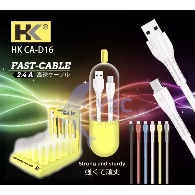 Kabel Data HK D16 Quick Charge 2.4 Ampere Micro Usb / Tipe C / I - Pone