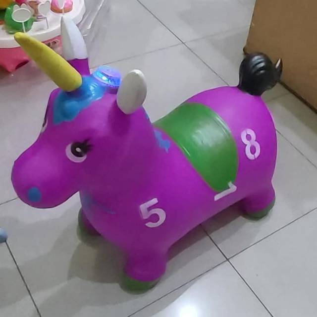 Mainan Kuda Jumping Unicorn - Hewan Tunggang Karet Tanduk Anak Edukasi