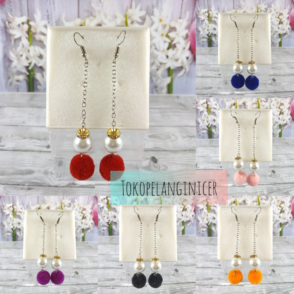 Anting Hijab Earing Pompom Anting Hijab Anting  Mutiara fashion wanita By Tokopelanginicer