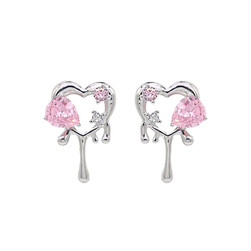 Anting Stud Kristal Bentuk Hati Warna Pink Untuk Wanita