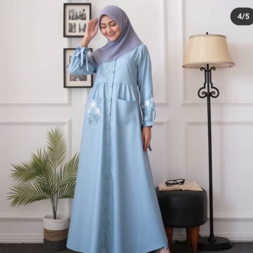 Bahan TOYOBO PREMIUM | Ukuran 5L XXXL XXL XL L M S | BORDIR DAISY MAXI DRESS JUMBO-Blue