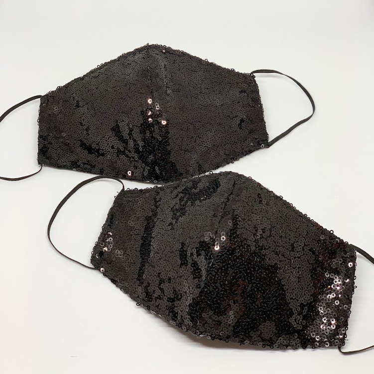 Navva Beachwear Masker Premium Sequin Hitam Seribu Payet (Masker Kain Earloop)