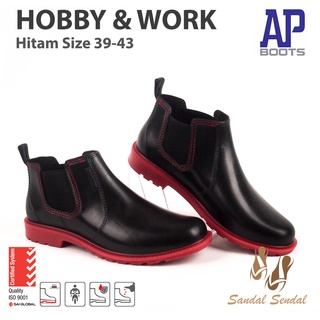 Sepatu Boot Pendek AP Boots Hobby & Work Hitam Merah Casual Bikers