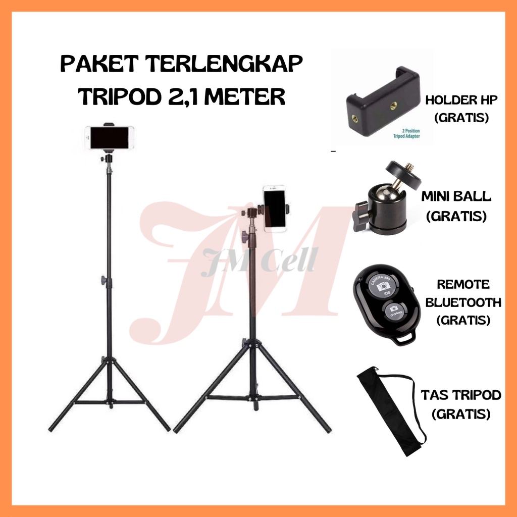 Tripod Handphone 2 Meter Besi Plus Mini ball head Free Holder Hp Free Tomsis Remote Bluetooth Free Tas Tripod-1