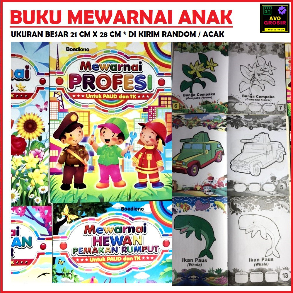 

Buku Mewarnai Anak Ukuran besar 21x28 cm kualitas bagus motif random