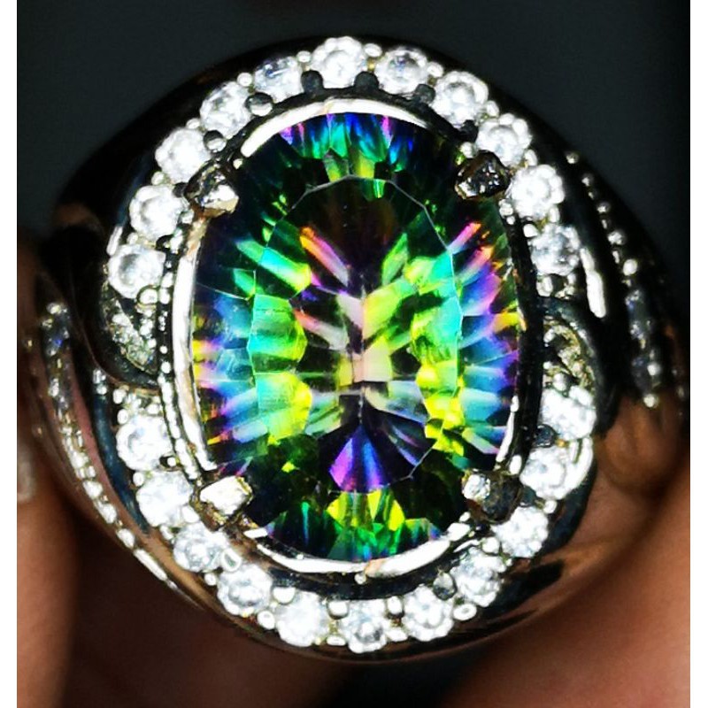 Cincin Permata Natural Rainbow Mystique Quartz Multy Color Cutting