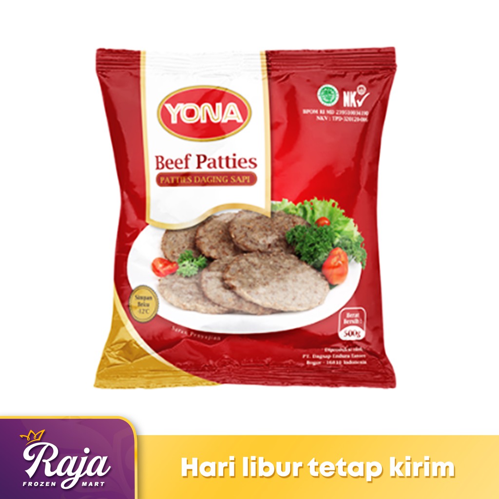 

Yona Patties Daging Sapi (Beef Patties) 500gr / Beef Burger / Frozen Food / Kentang Goreng