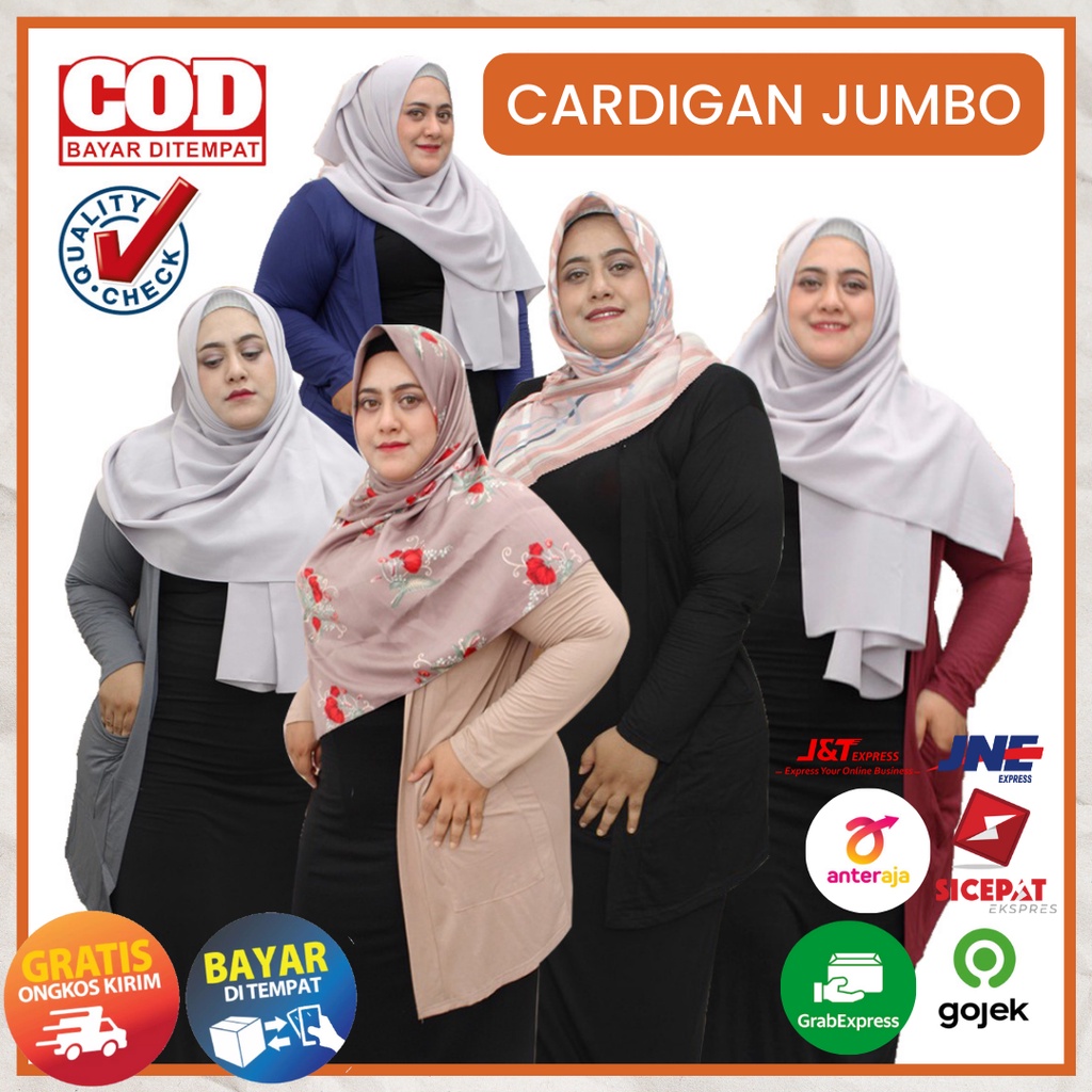 Outer Cardigan Wanita Jumbo Big size Lengan Panjang Polos