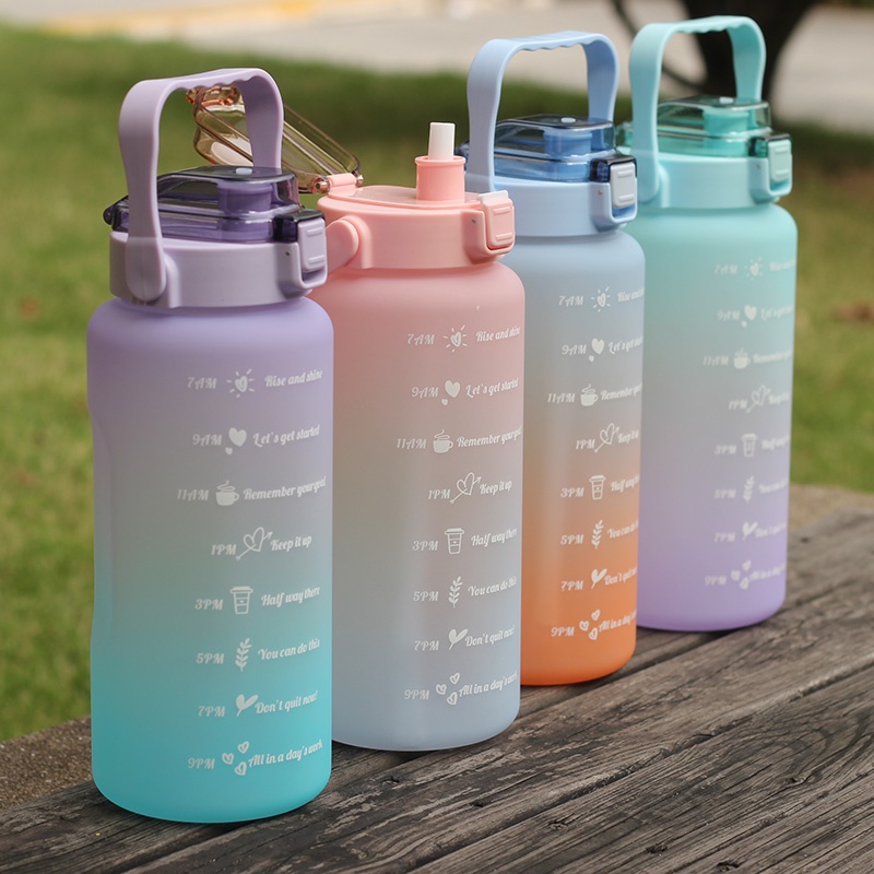 BOTOL MINUM MOTIVASI 2 LITER TUTUP FLIP BPA Free + SEDOTAN BARU