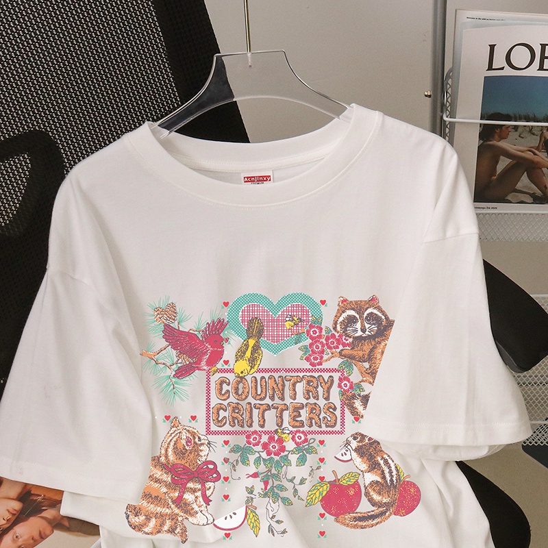 Kaos Atasan Wanita Lengan Pendek Oversize Printed T-shirt Baju Wanita Kekinian Korean Style