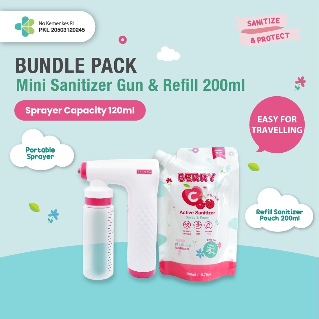 Berry C Bundle Pack Mini Sanitizer Gun Low Noise + Refill Pouch 200ML