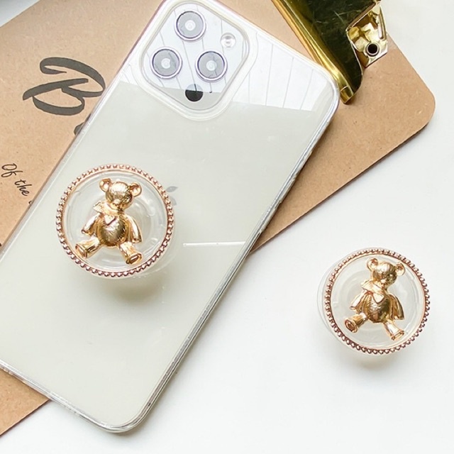 Popsocket Transparan Gold Bear [HAND GRIP TOK]