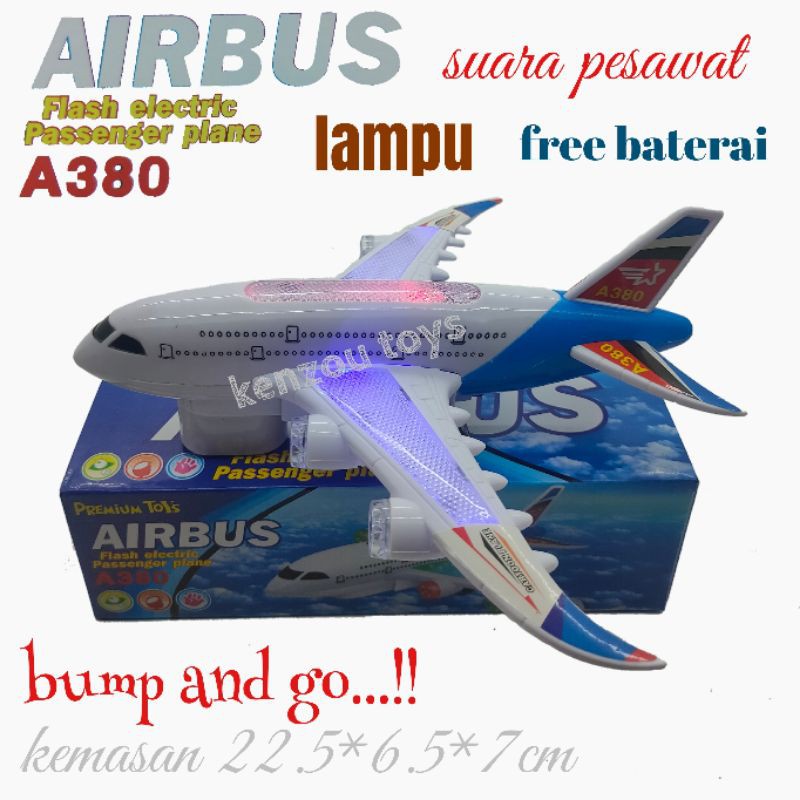 Mainan Pesawat A380 Suara Gerak Lampu Free Baterai