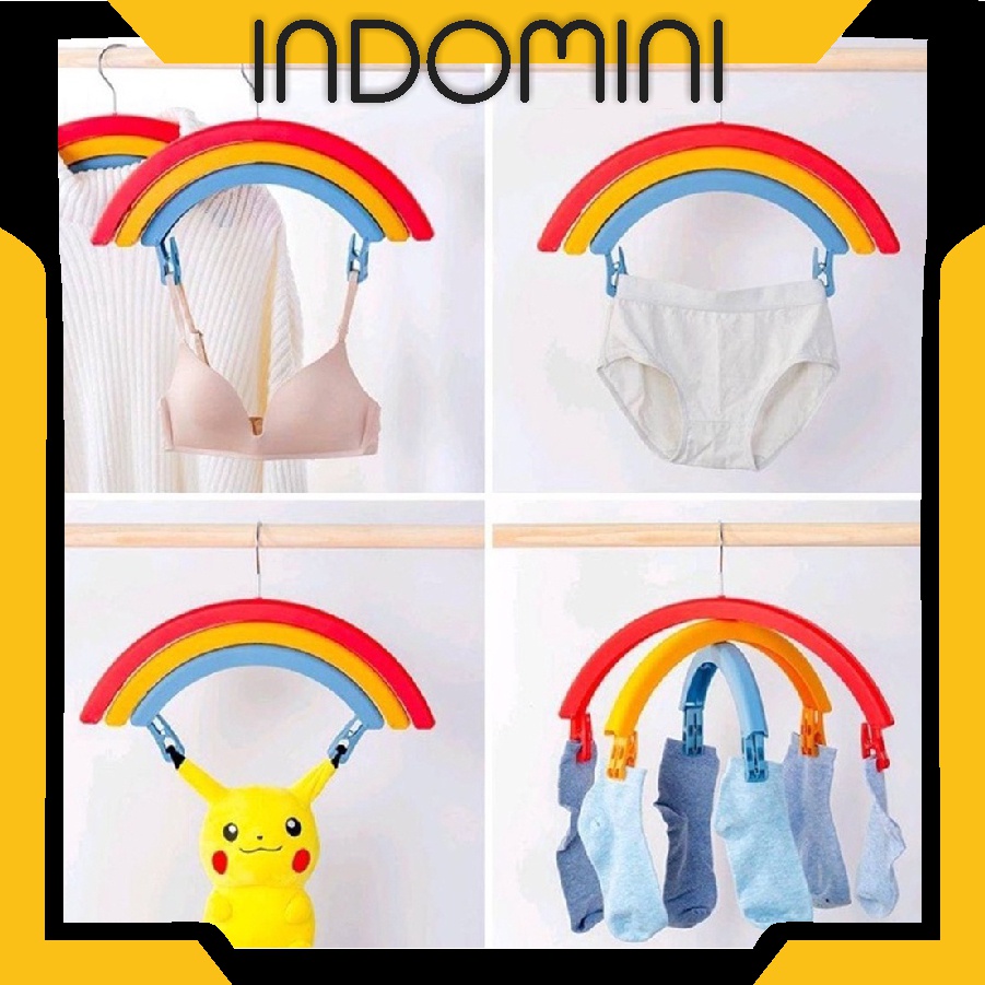 INDOMINI R724 Hanger Baju Pelangi Serbaguna Gantungan Pelangi Jepitan Praktis Gantungan Baju Aesthetic