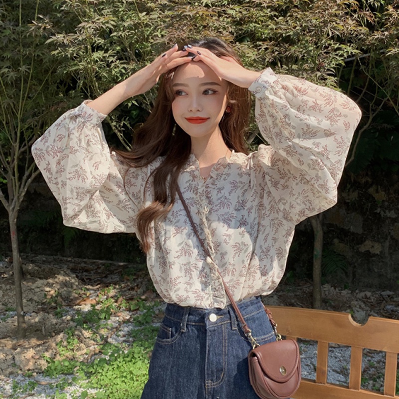 Urbanity Blouse Putih Atasan Vintage Korean Style Blouse Lengan Panjang Premium Import Fashion Musli