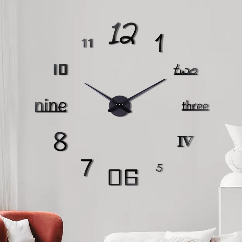 [ BISA COD ] Jam Dinding Besar DIY Giant Wall Clock Model One Two Three 120 cm - Model Numeral 60 CM - Model Roman 30 CM - Jam Tembok DIY - Jam Rumah Ruang tamu Kamar tidur - Jam Dinding Rumah Motif modern / Jam Dinding Set Mewah Acrylic Huruf dan Angka