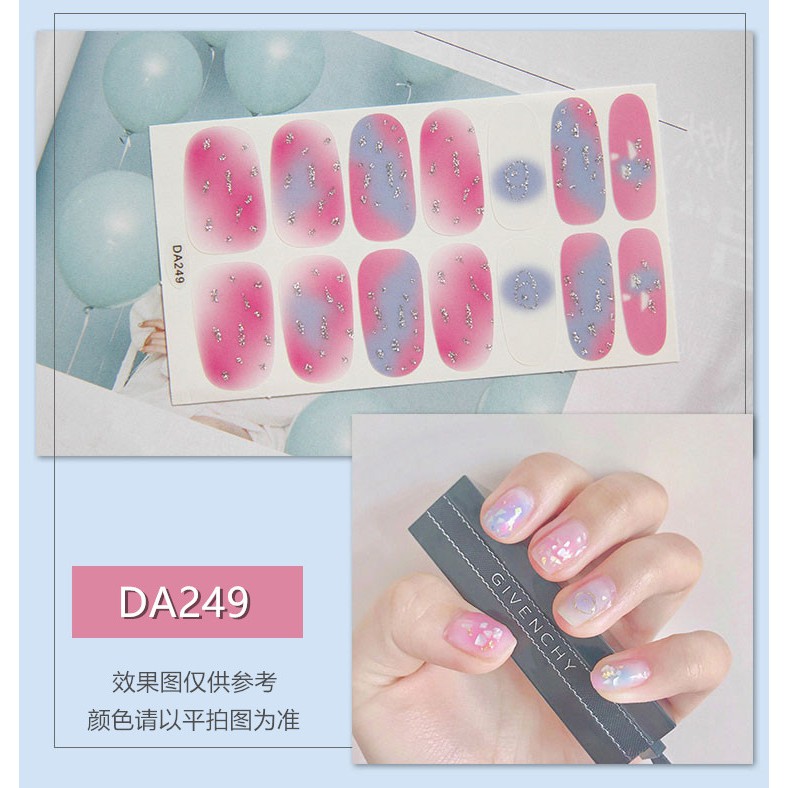 DA Stiker Tempelan Kuku Motif Glitter+Bunga+Polos untuk Nail Art