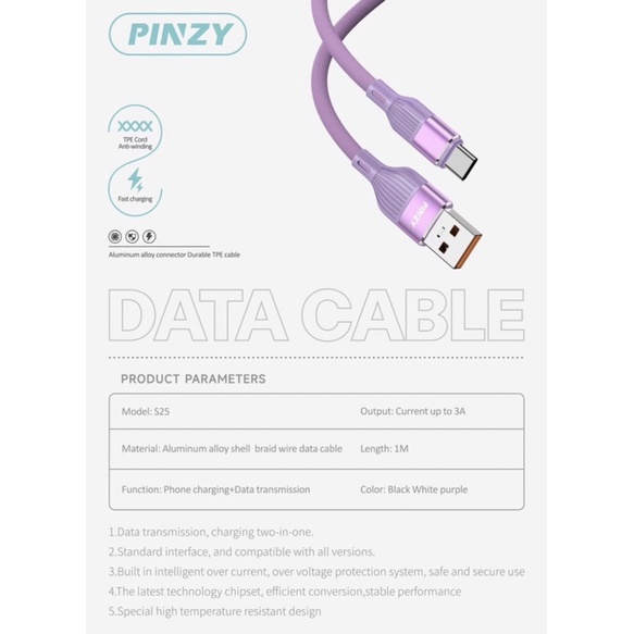 Kabel Data S25 - Kabel Charger PINZY S25 Type Micro USB Fast Charging - S25 Micro USB