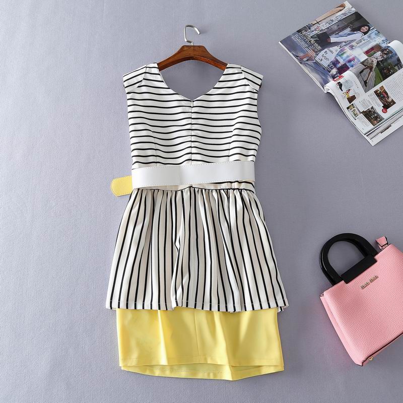 IDR-08 (L) midi dress casual kuning strip import korea