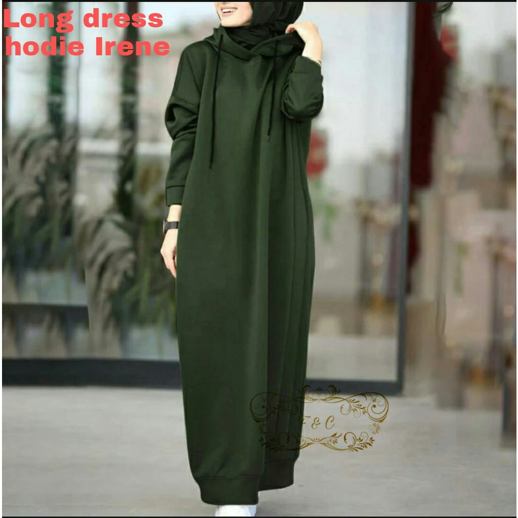 LONG DRESS HOODIE HUDI / PAKAIAN PANJANG WANITA PEREMPUAN CEWEK IRENE
