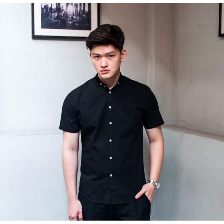 KEMEJA POLOS PRIA KEMEJA LENGAN PENDEK ORIGINAL KEMEJA KASUAL WARNA HITAM KEMEJA COWOK KEREN