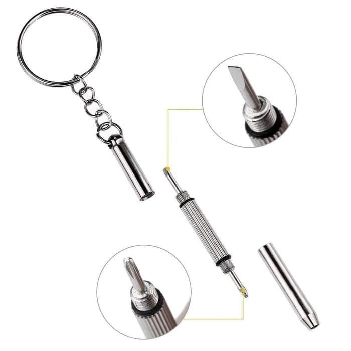 Gantungan kunci obeng 3in1 plus minus mini Reparasi Kacamata keychain