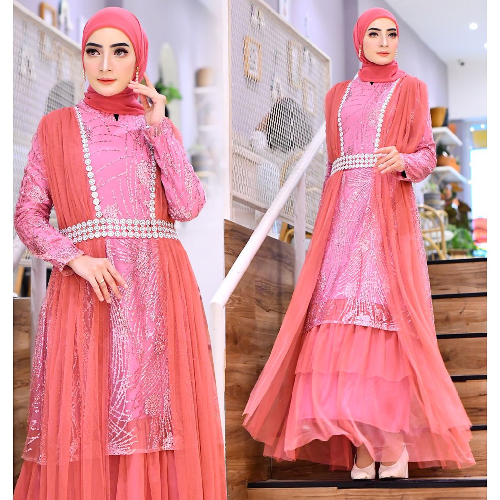 PB&gt; GAMIS TULLE SUGAR / BAJU GAMIS MUSLIM MODERN / GAMIS WISUDA TERBARU - GAMIS PESTA KEKINIAN