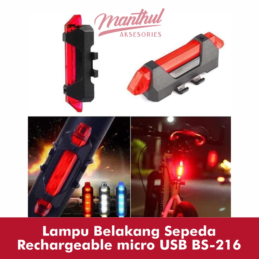 Lampu Belakang Sepeda Rechargeable micro USB BS-216